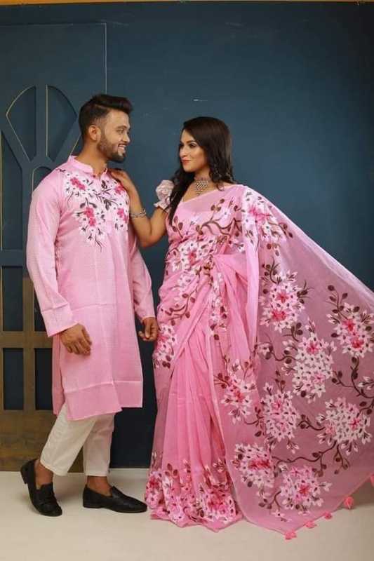 Buy Dheu Maroon & Black Handloom Cotton Silk Saree & Kurta Festive Couple  Set- (Size- M) Online at Best Prices in India - JioMart.
