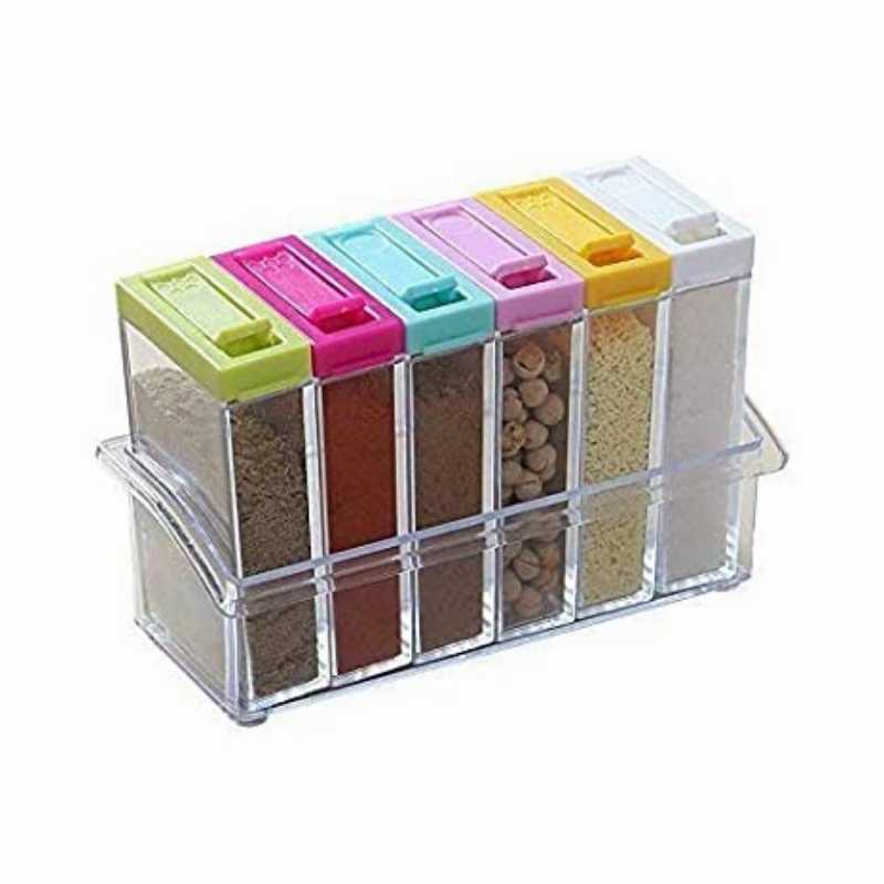 Shopais,Crystal,Seasoning,Spice,Rack,6,Lid,Container,Set,(Multi-Color)