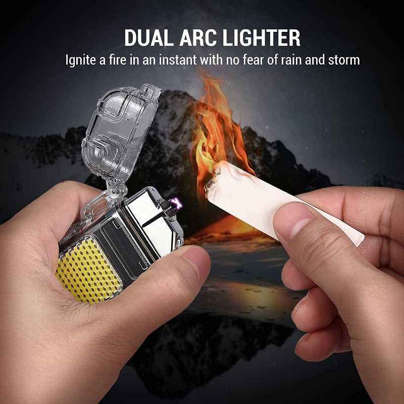 Waterproof,Rechargeable,Electric,ARC,Plasma,Lighter,with,Flashlight