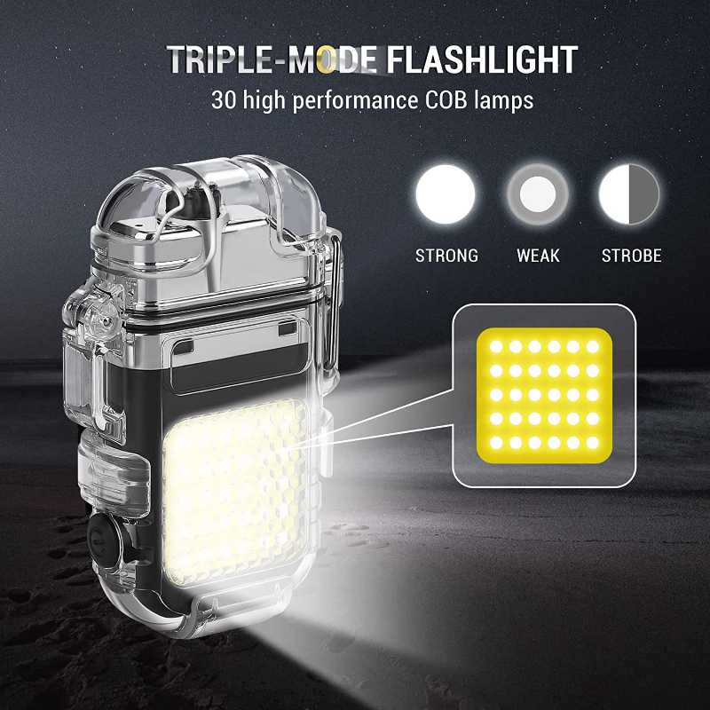 Waterproof,Rechargeable,Electric,ARC,Plasma,Lighter,with,Flashlight